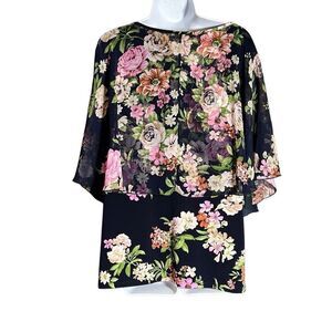 Liz McCoy Floral Cape Sleeve Top XL